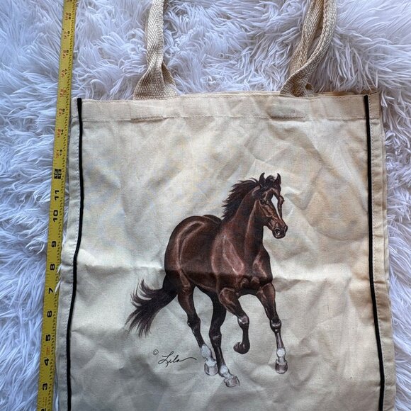 Horse Print Canvas Tote Bag With Woven Handles Beige Eco-Friendly Reusable Shopp - Picture 8 of 9